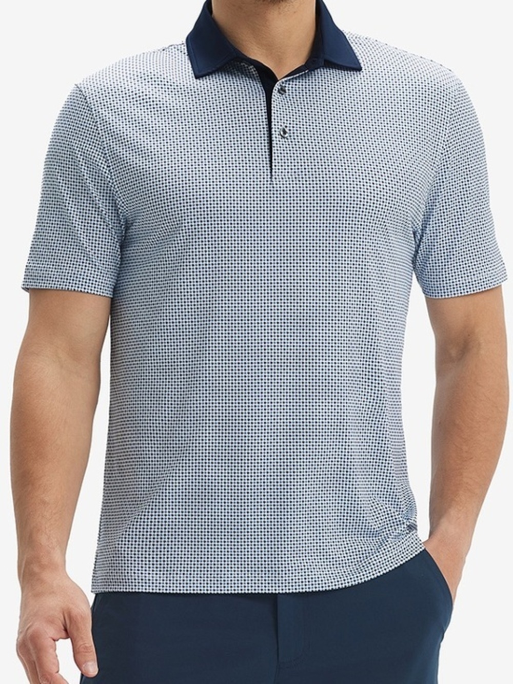 Maelreg Golf Performance Polo Geometric Pattern Shirt Navy/Light Blue Large